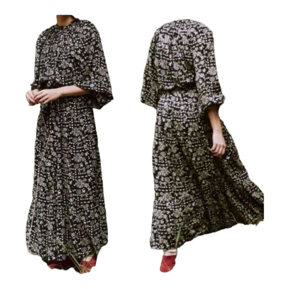 The Great 'The Joy' Folk print cotton long sleeve tiered prairie maxi dress 1/S - Picture 9 of 12